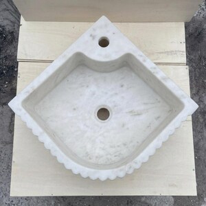 Handcarved Carrara marble fluted vessel sink by Marblyart, custom made to order — photo 5 of 13