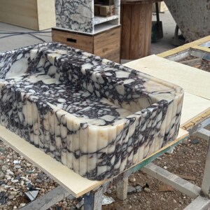 Handcarved Calacatta Viola marble vessel sink by Marblyart, custom made to order — photo 8 of 11