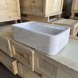 Handcarved Carrara marble vessel sink by Marblyart, custom made to order — photo 4 of 13
