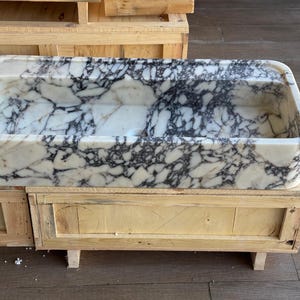 Handcarved Calacatta Viola marble vessel sink by Marblyart, custom made to order — photo 8 of 11