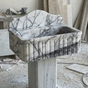 Handcarved Lilac marble fluted vessel sink by Marblyart, custom made to order — photo 9 of 11