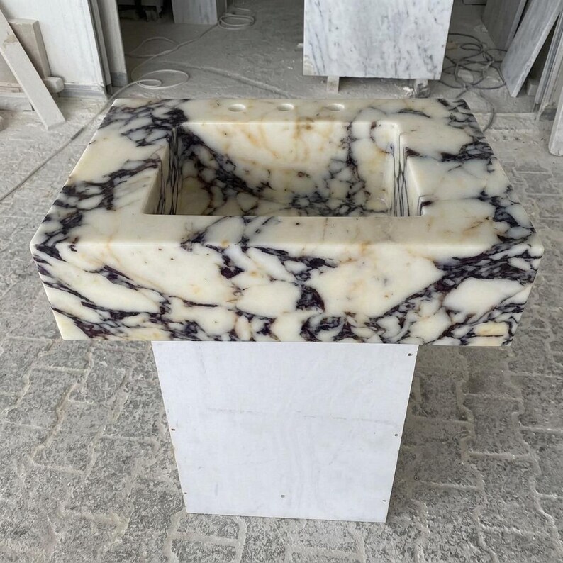 Calacatta Viola Marble square vessel sink — eye-level view (photo 18)