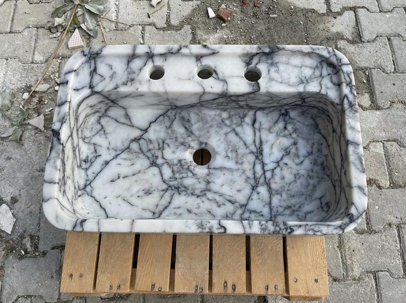 Handcarved Lilac marble vessel sink by Marblyart, custom made to order — photo 7 of 15