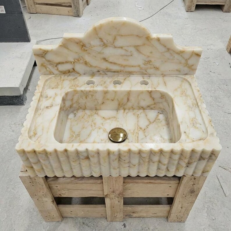 Handcarved natural marble marble floating vanity sink by Marblyart, custom made to order — photo 7 of 10