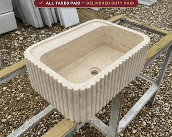 Handcarved Travertine Vessel Sink for Bathroom Vanity