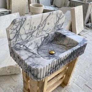 Lilac Marble square vessel sink — isometric three-quarter view (photo 8)