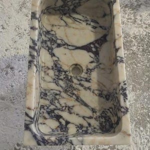 Handcarved Calacatta Viola marble vessel sink by Marblyart, custom made to order — photo 9 of 13