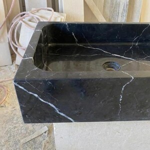Handcarved Nero Marquina marble vessel sink by Marblyart, custom made to order — photo 7 of 13