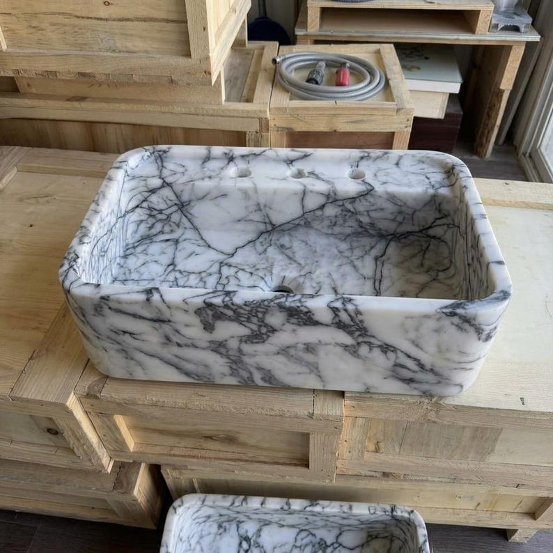 Lilac Marble square vessel sink — front view (photo 5)