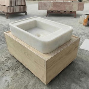 Handcarved Carrara marble floating vanity sink by Marblyart, custom made to order — photo 3 of 7