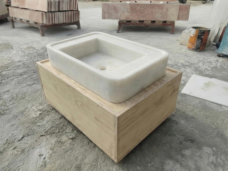 Handcarved Carrara marble floating vanity sink by Marblyart, custom made to order — photo 3 of 7