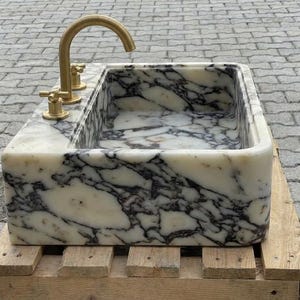 Handcarved Calacatta Viola marble vessel sink by Marblyart, custom made to order — photo 12 of 12