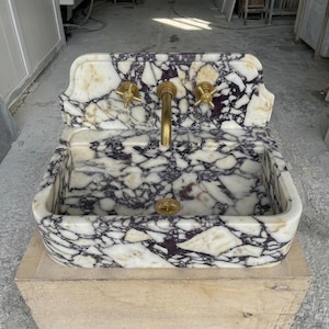 Calacatta Viola Marble Square Vessel Sink, Bespoke, Vanity Top Bathroom Basin