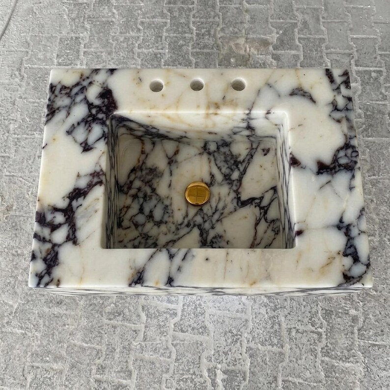 Calacatta Viola Marble square vessel sink — top-down view (photo 4)