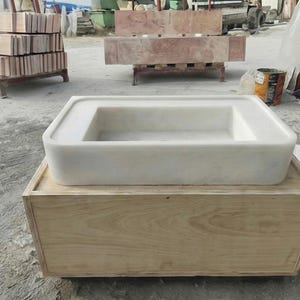 Handcarved Carrara marble floating vanity sink by Marblyart, custom made to order — photo 4 of 7