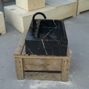 Handcarved Nero Marquina marble vessel sink by Marblyart, custom made to order — photo 11 of 17