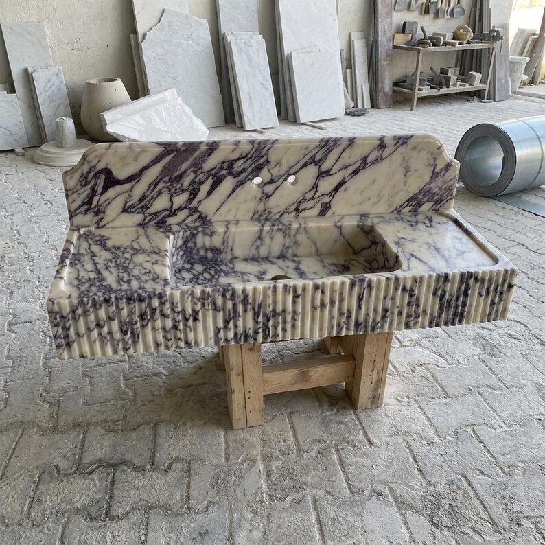 Calacatta Viola Marble square vessel sink — full wide shot (photo 17)
