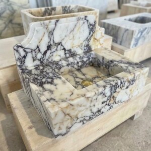 Handcarved natural marble marble floating vanity sink by Marblyart, custom made to order — photo 6 of 11