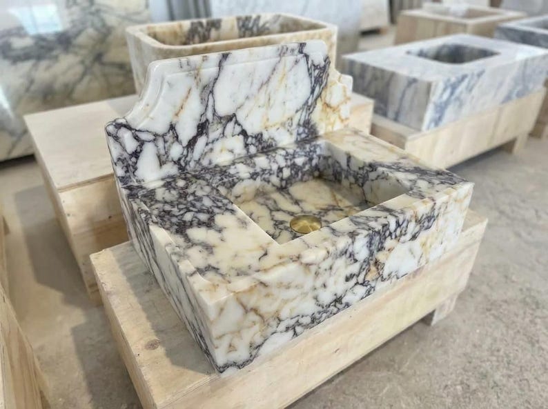 Handcarved natural marble marble floating vanity sink by Marblyart, custom made to order — photo 6 of 11