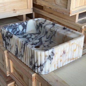 Handcarved Calacatta Viola marble vessel sink by Marblyart, custom made to order — photo 6 of 11