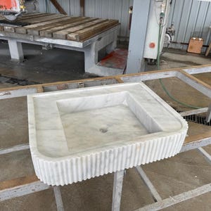 Handcarved Carrara marble vessel sink by Marblyart, custom made to order — photo 4 of 12