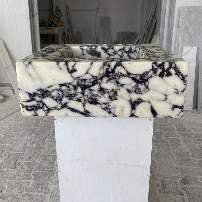 Calacatta Viola Marble wall mount sink — left side view (photo 4)