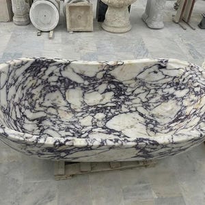 Handcarved Calacatta Viola marble freestanding bathtub by Marblyart, custom made to order — photo 3 of 13