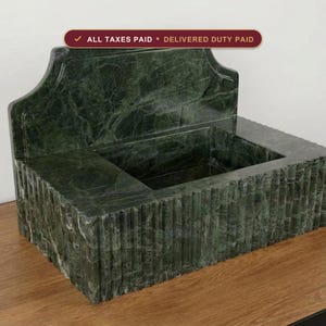 Handcarved Verde green marble wall mounted sink by Marblyart, custom made to order — photo 1 of 14