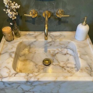 Handcarved Calacatta Gold marble vessel sink by Marblyart, custom made to order — photo 9 of 13
