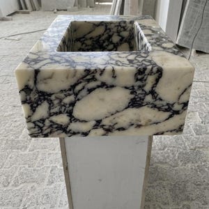 Calacatta Viola Marble wall mount sink — right side view (photo 5)