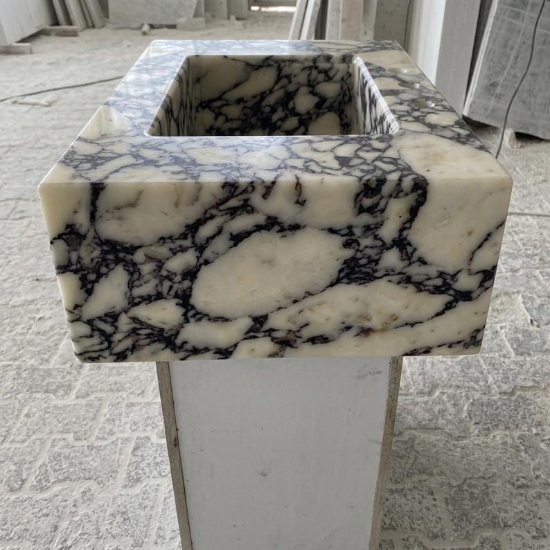 Calacatta Viola Marble wall mount sink — right side view (photo 5)