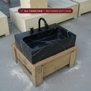 Handcarved Nero Marquina marble vessel sink by Marblyart, custom made to order — photo 1 of 17