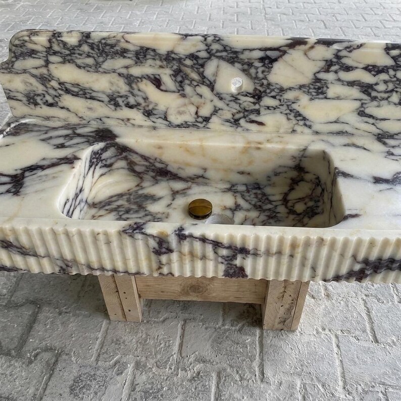 Calacatta Viola Marble fluted vessel sink — product photograph (photo 7)