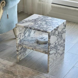 Handcarved Calacatta Viola marble coffee table by Marblyart, custom made to order — photo 4 of 9