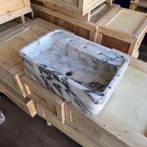 Handcarved Calacatta Viola marble vessel sink by Marblyart, custom made to order — photo 6 of 7