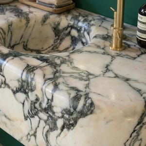 Handcarved natural marble marble floating vanity sink by Marblyart, custom made to order — photo 10 of 15