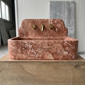 Red Travertine wall mount sink — front view (photo 10)
