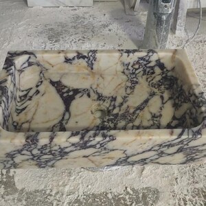 Handcarved Calacatta Viola marble vessel sink by Marblyart, custom made to order — photo 2 of 13