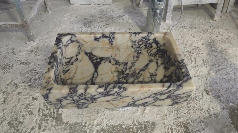 Handcarved Calacatta Viola marble vessel sink by Marblyart, custom made to order — photo 2 of 13