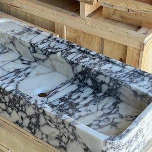 Handcarved Calacatta Viola marble vessel sink by Marblyart, custom made to order — photo 2 of 11