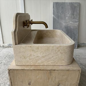 Beige Travertine wall mount sink — left side view (photo 4)