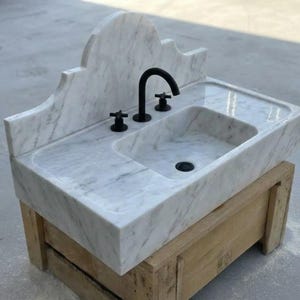 Handcarved Carrara marble floating vanity sink by Marblyart, custom made to order — photo 7 of 15