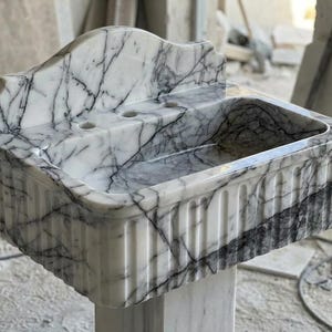 Handcarved Lilac marble fluted vessel sink by Marblyart, custom made to order — photo 6 of 11