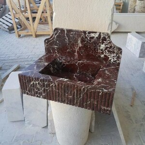 Handcarved Rosso Levanto marble wall mounted sink by Marblyart, custom made to order — photo 9 of 9