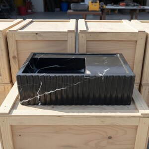 Handcarved Nero Marquina marble vessel sink by Marblyart, custom made to order — photo 12 of 12