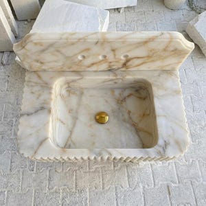 Calacatta Gold Marble square vessel sink — top-down view (photo 6)