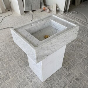 Carrara White Marble wall mount sink — full wide shot (photo 16)
