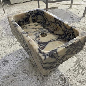 Handcarved Calacatta Viola marble vessel sink by Marblyart, custom made to order — photo 8 of 13