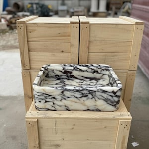 Handcarved Calacatta Viola marble wall mounted sink by Marblyart, custom made to order — photo 7 of 11
