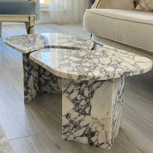 Handcarved Calacatta Viola marble coffee table by Marblyart, custom made to order — photo 1 of 15